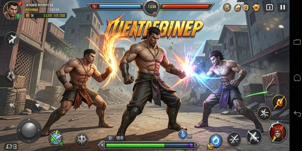 Screenshot utama ATOM138 menunjukkan pertarungan mendebarkan antara karakter dengan grafis berkualitas tinggi.