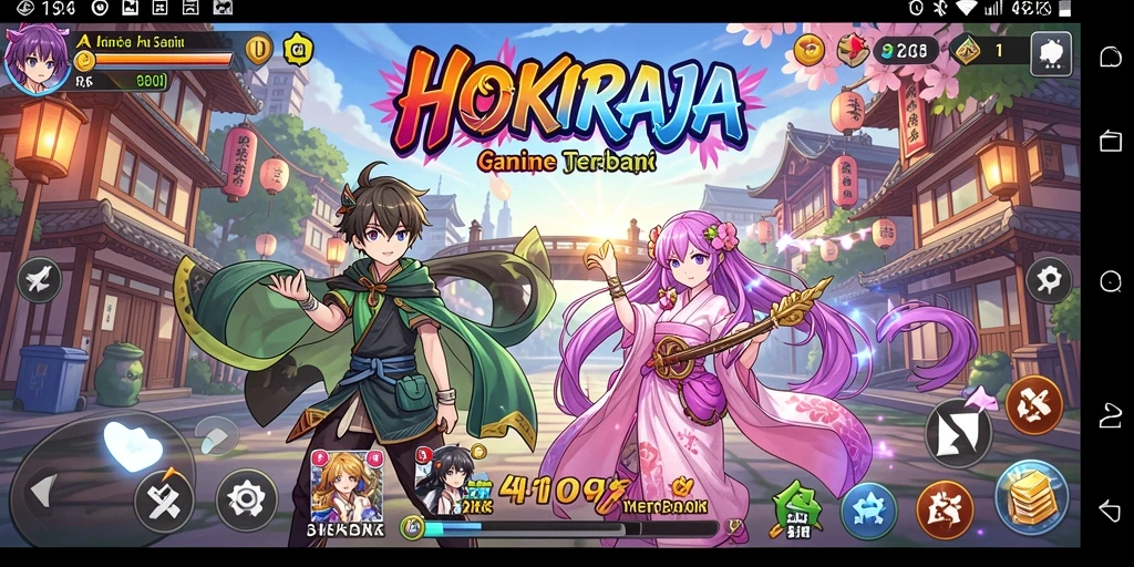 Tampilan gameplay HOKIRAJA dengan karakter anime penuh aksi.